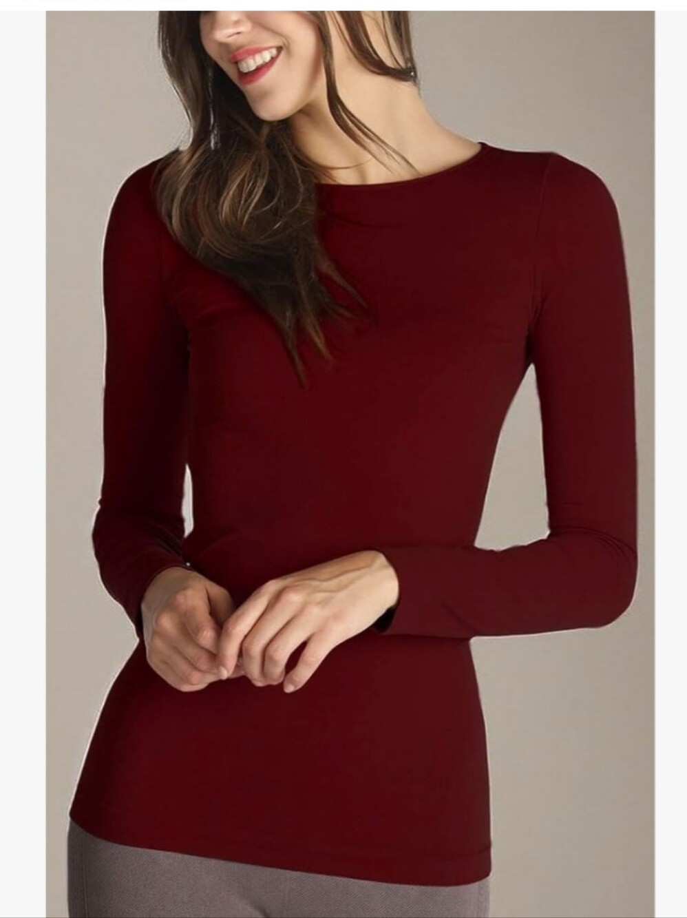 Wonen's Top- NIKIBIKI long Sleeve- Crew Neck..one size...Dark Burgandy..NEW